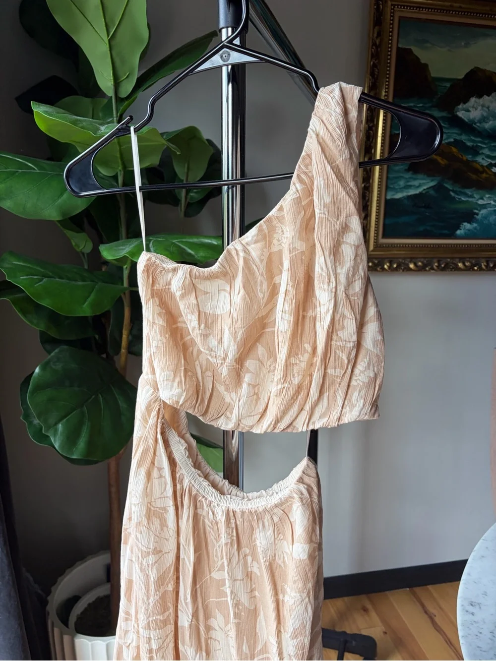 Abercrombie & Fitch Neutral Beige Floral One-Shoulder Cut Out Maxi Skirt NWT